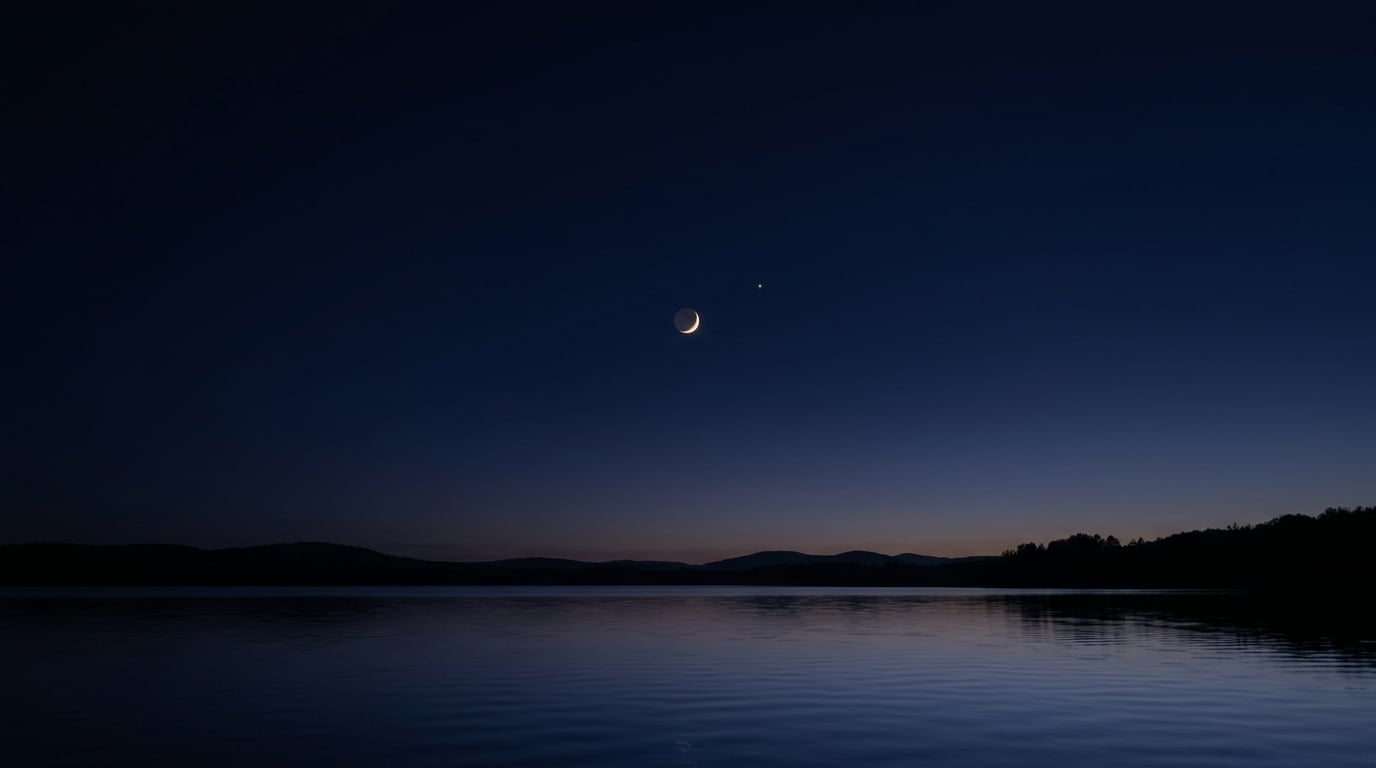 A quiet night sky with a crescent moon